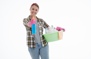woman with washing tools